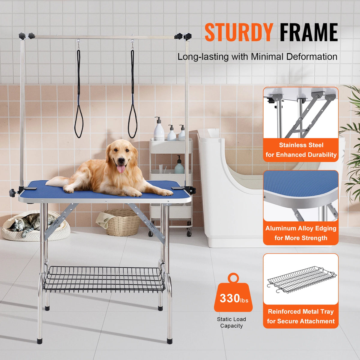 SucceBuy Foldable Pet Grooming Table With Clamp And Safety Loop