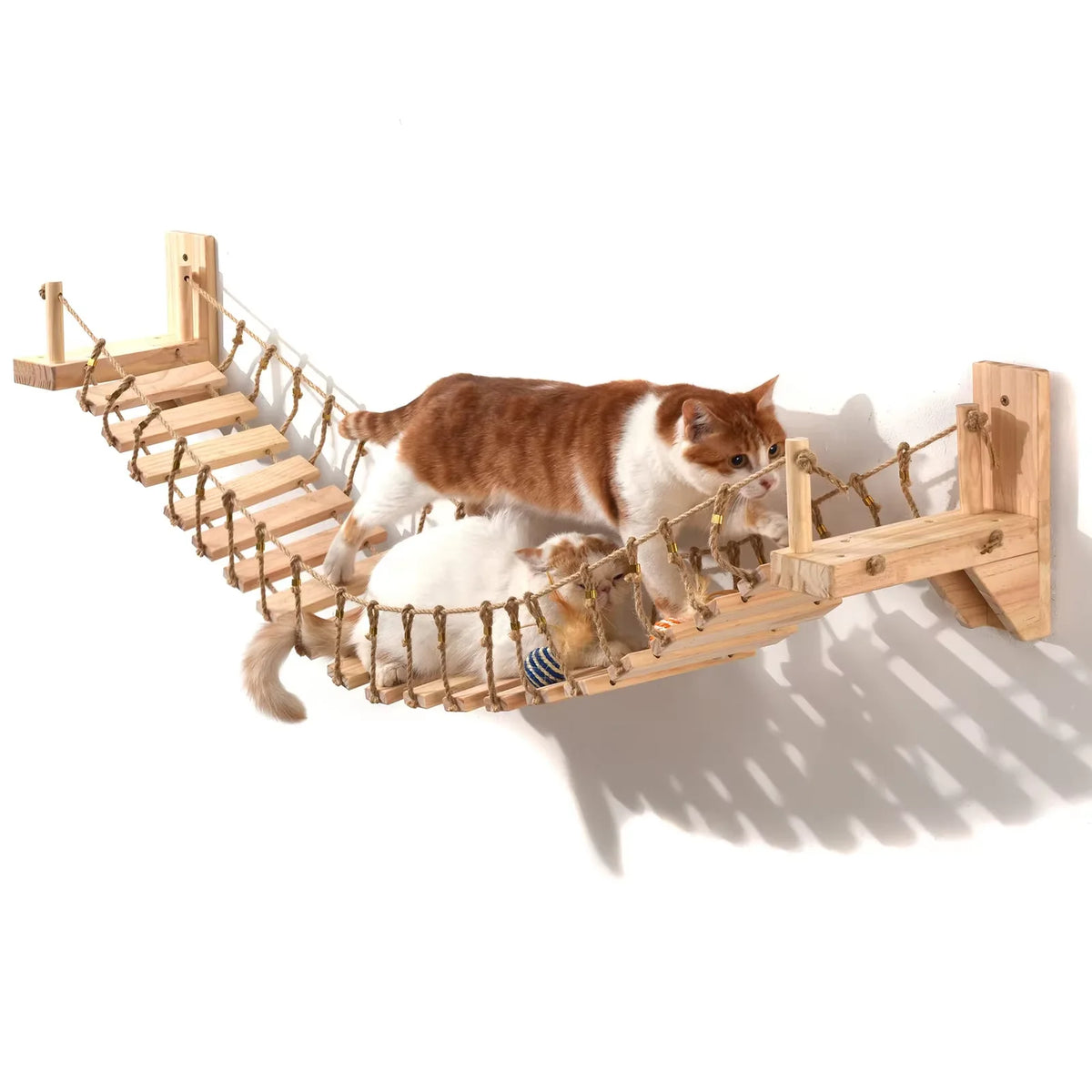 Indoor Wall Mounted Pine Wood Cat Rope Bridge Rack