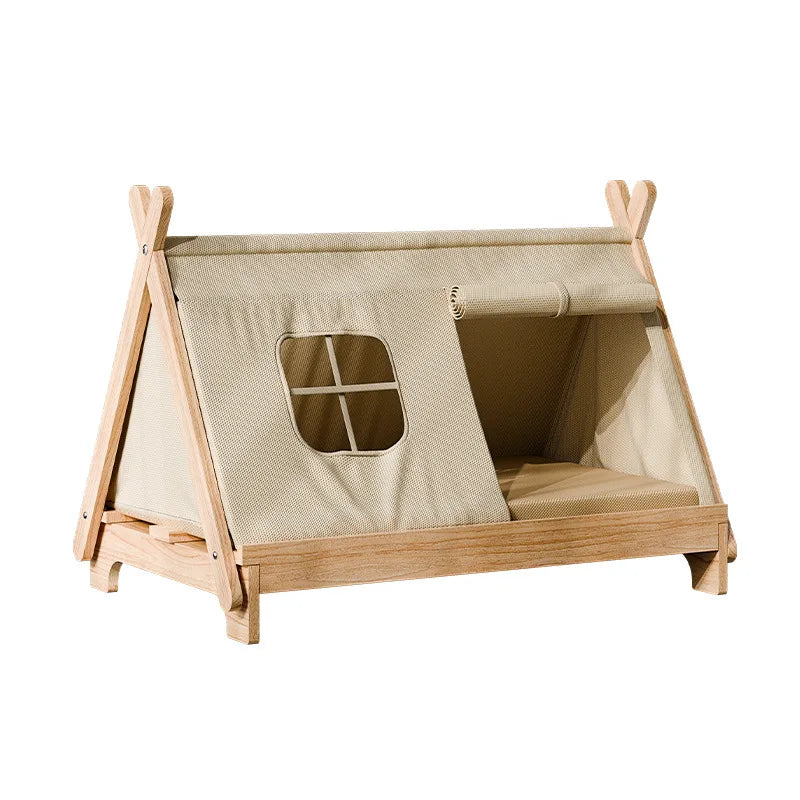 Wooden Elevated Cat Bed With Window And Stable Frame