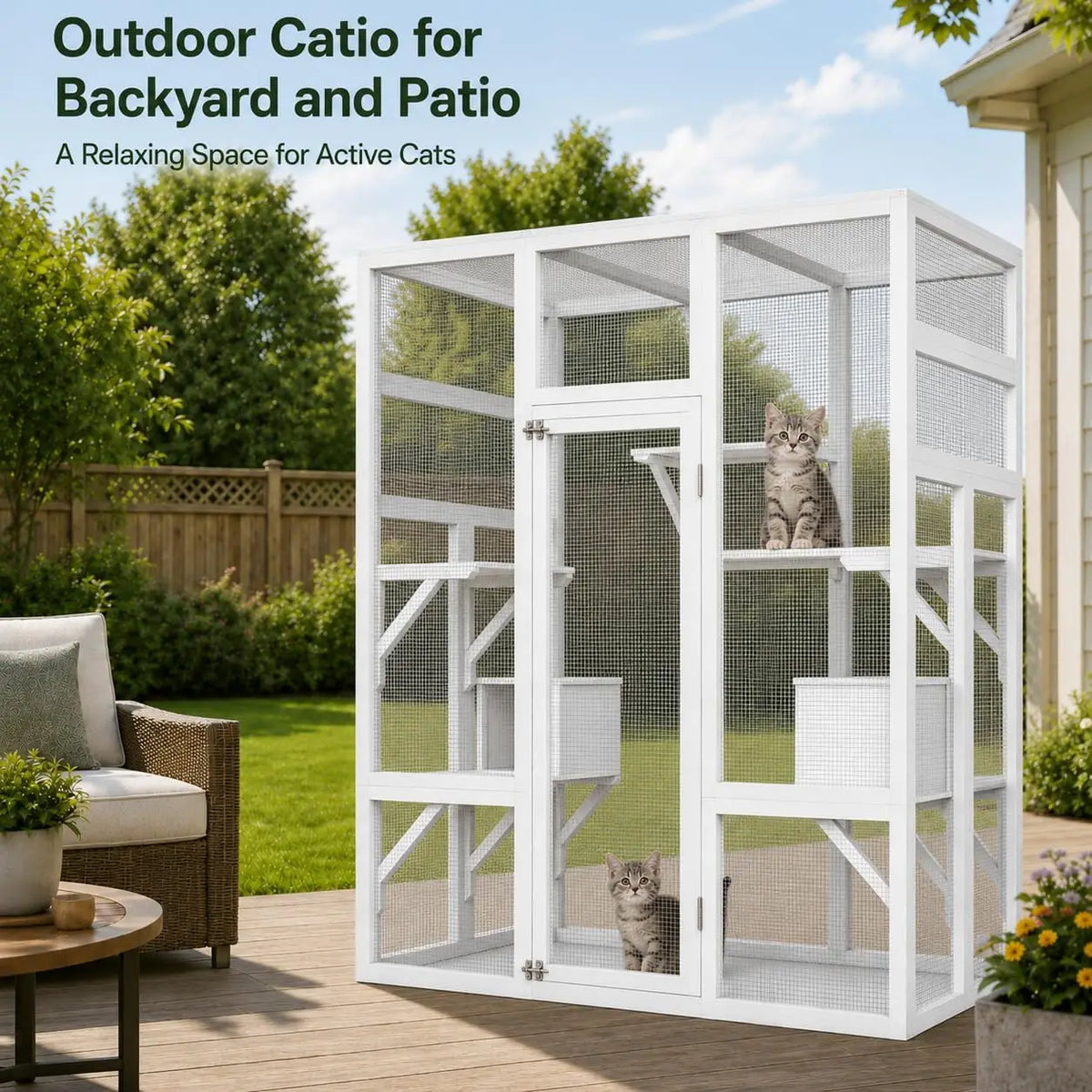 HiMISS Outdoor Cat Catio With Wooden Platforms And Napping Houses