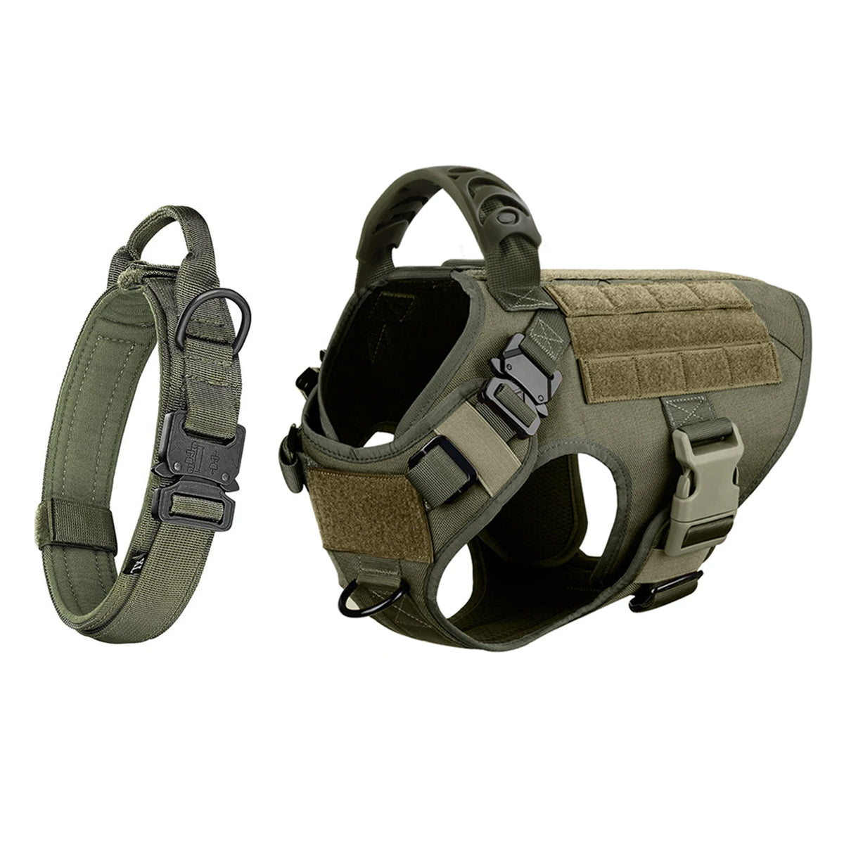 Adjustable Nylon Tactical Dog Harness And Collar Set