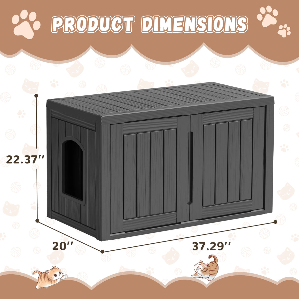 Weatherproof Resin Cat House With Double Doors And Flat Roof