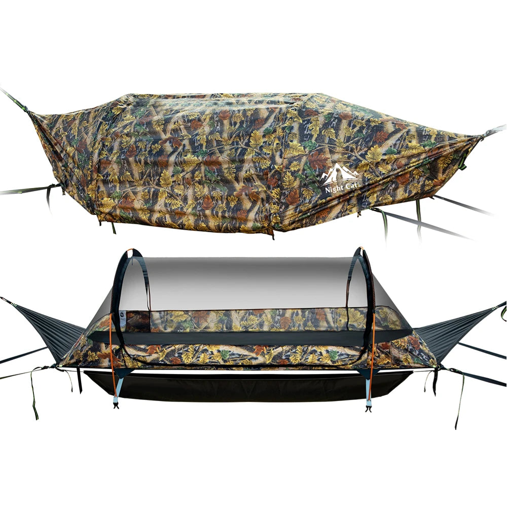 Night Cat Flat Lay Hammock Tent Mosquito Net Waterproof Rainfly