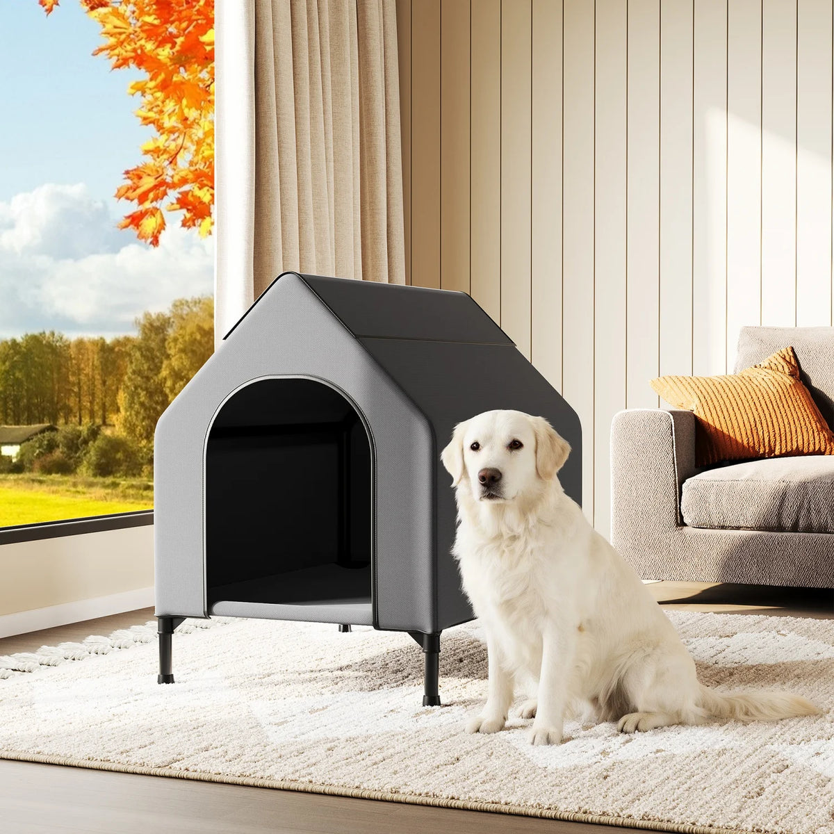 HiMISS Weatherproof Elevated Dog House With Sturdy Metal Frame