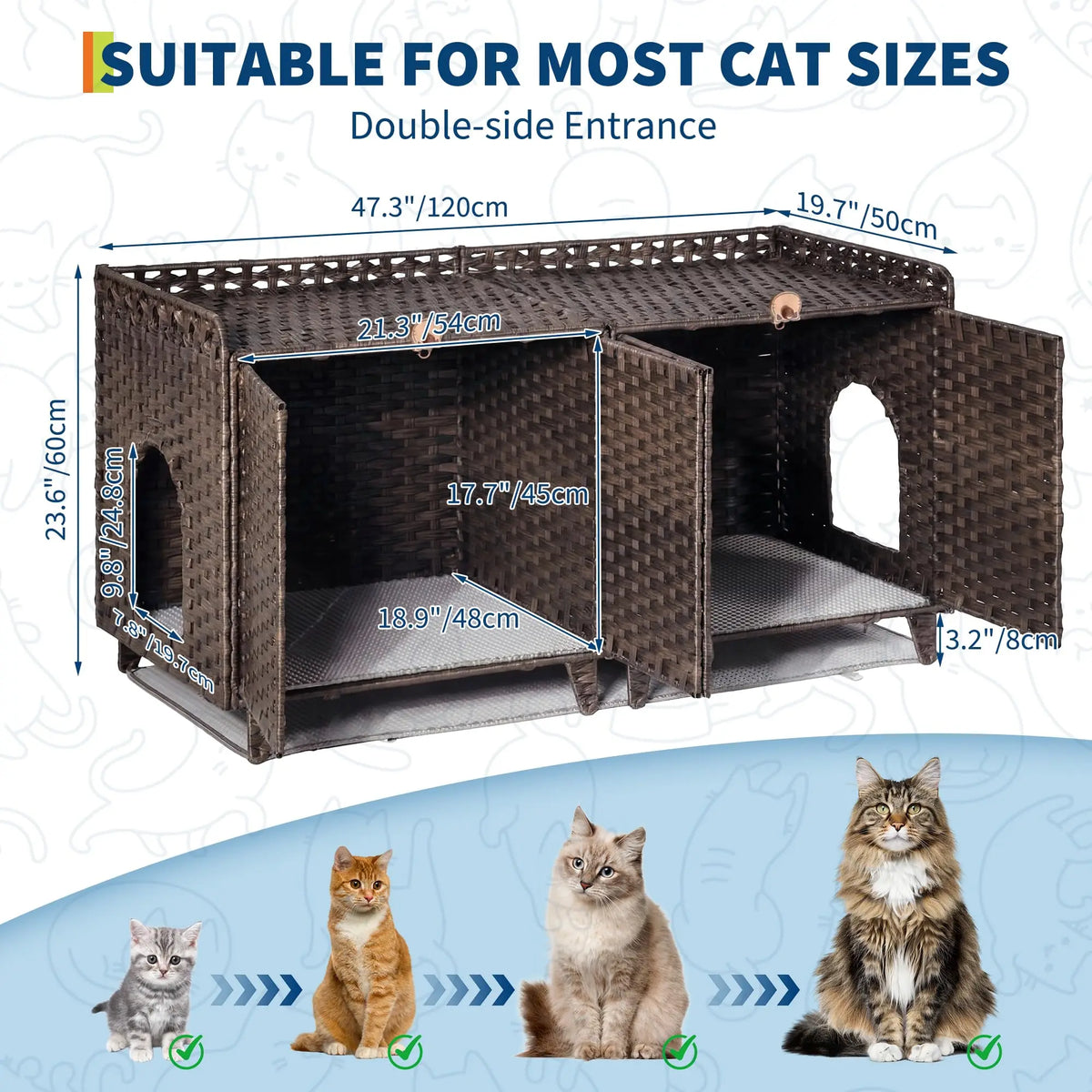 DishyKooker Rattan Double Door Cat Litter Box Cabinet