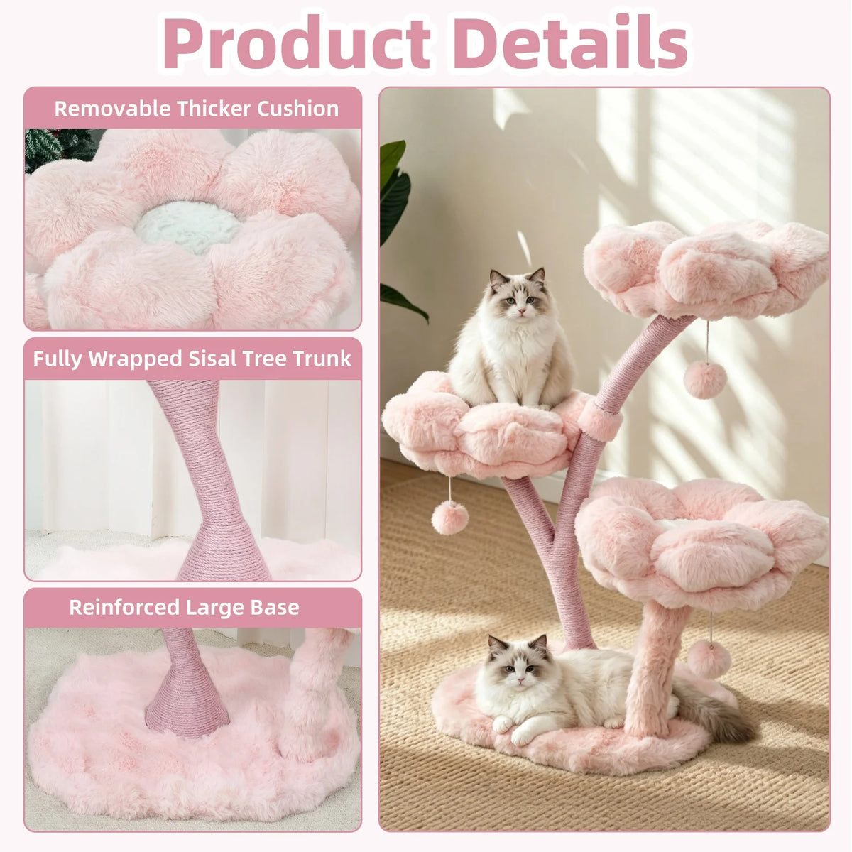 Bingopaw Four Tier Vertical Cat Tower With Cushioned Flower Platforms