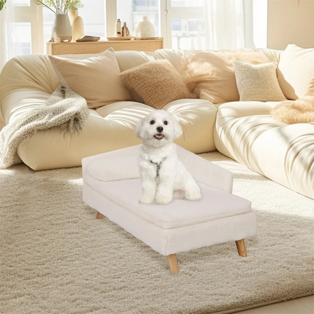 Comfortable L Shaped Plush Pet Sofa With Rubber Wood Legs