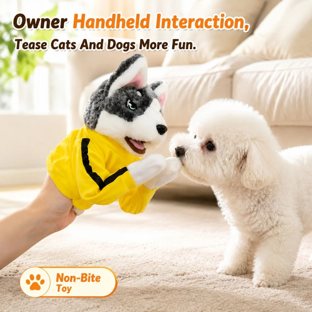 Plush Husky Hand Puppet Interactive Pet Toy for Dogs Cats Funny Boxing Puppet Handheld Plaything Cute Video Prop Not a Chew Toy