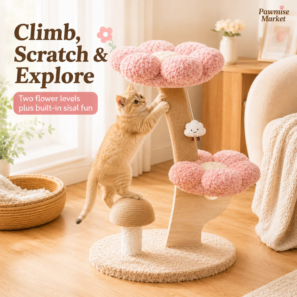 Indoor Plush Cat Tree With Sisal Scratching Post For Kittens