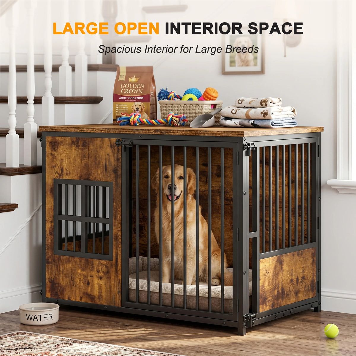 Wooden Indoor Dog Crate With Storage Top And Pet Furniture