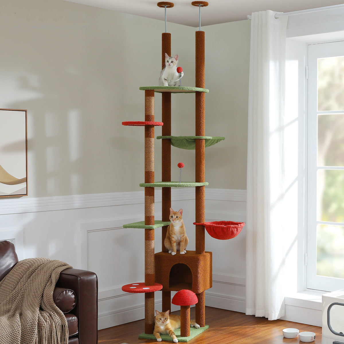 PEQULTI Adjustable Height Indoor Cat Tree With Hammock And Post