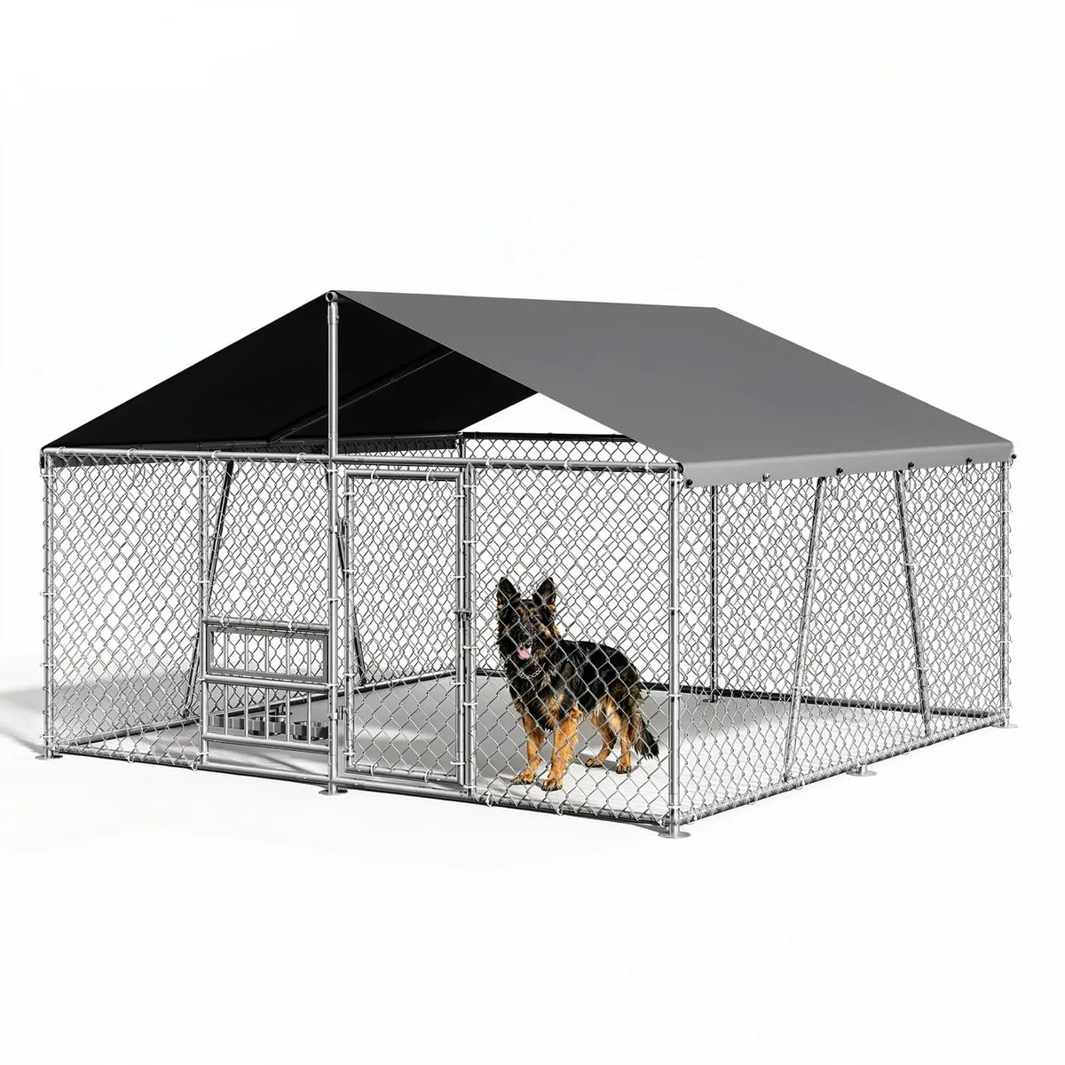 DishyKooker Galvanized Steel Outdoor Dog Kennel With Waterproof Cover