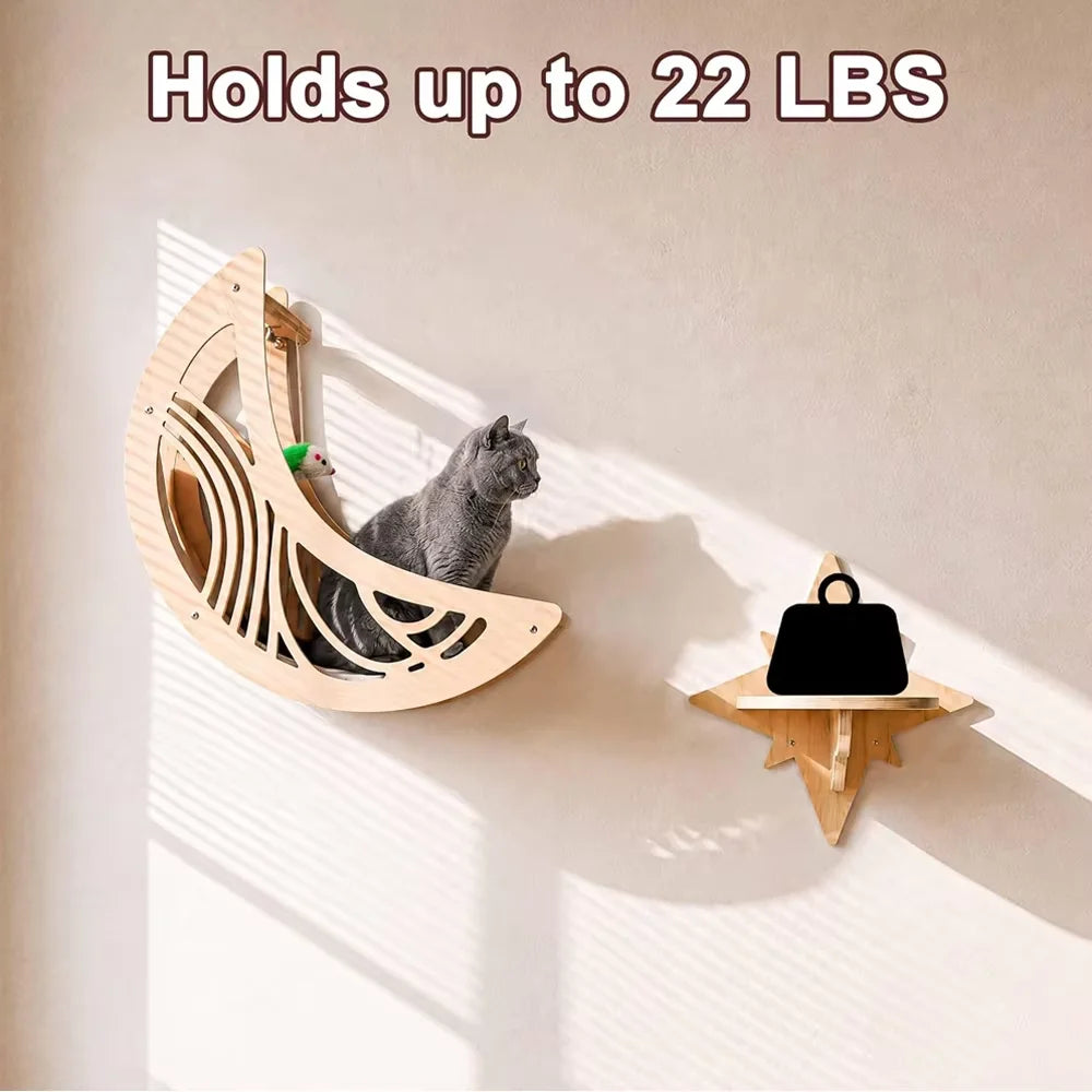 CWV Wall Mounted Cat Shelves Moon Hammock Star Perch