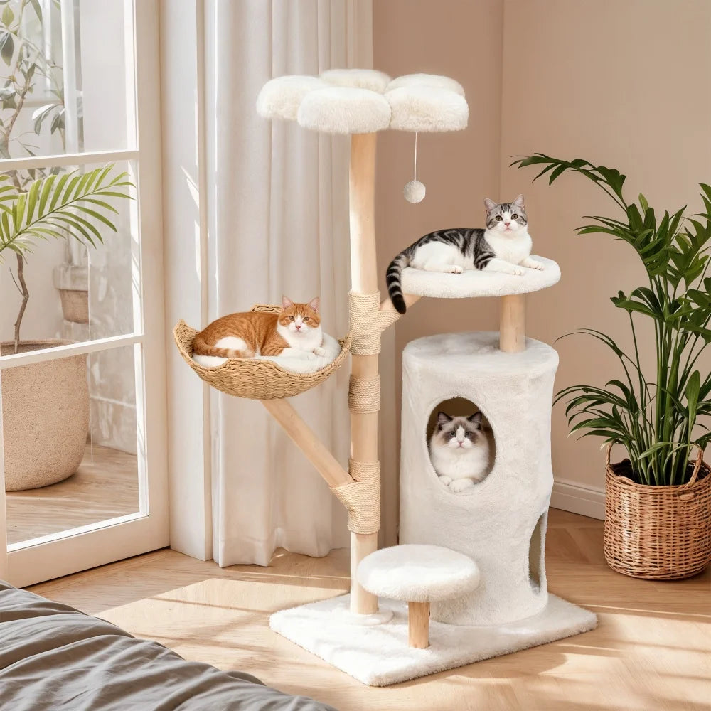 Borwart Wooden Cat Tree With Dual Sisal Scratching Posts