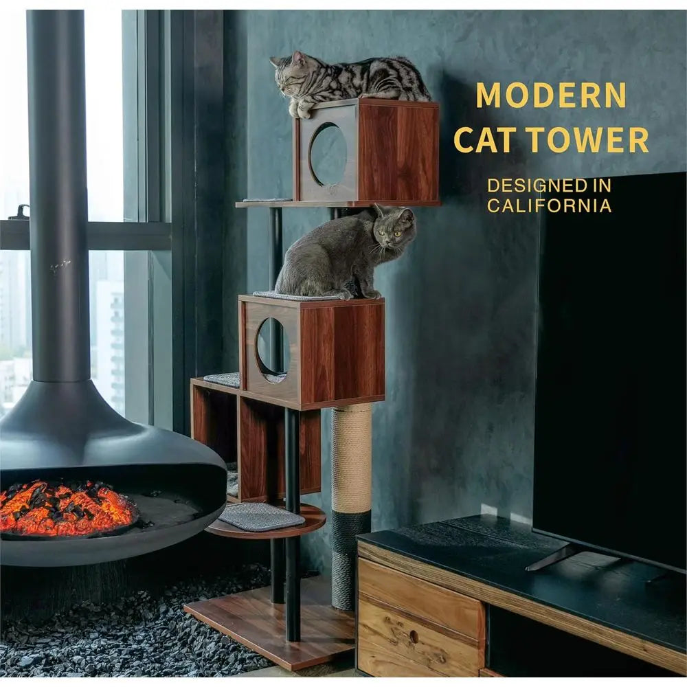 Decorative Wooden Cat Tree And Scratching Post For Indoor Cats