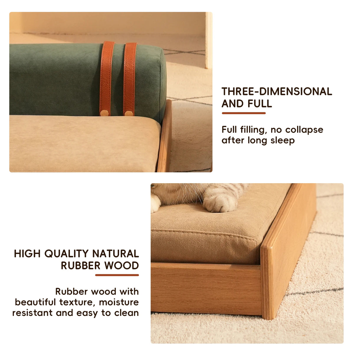 Natural Oak Veneer Wooden Pet Bed With Removable Cushion
