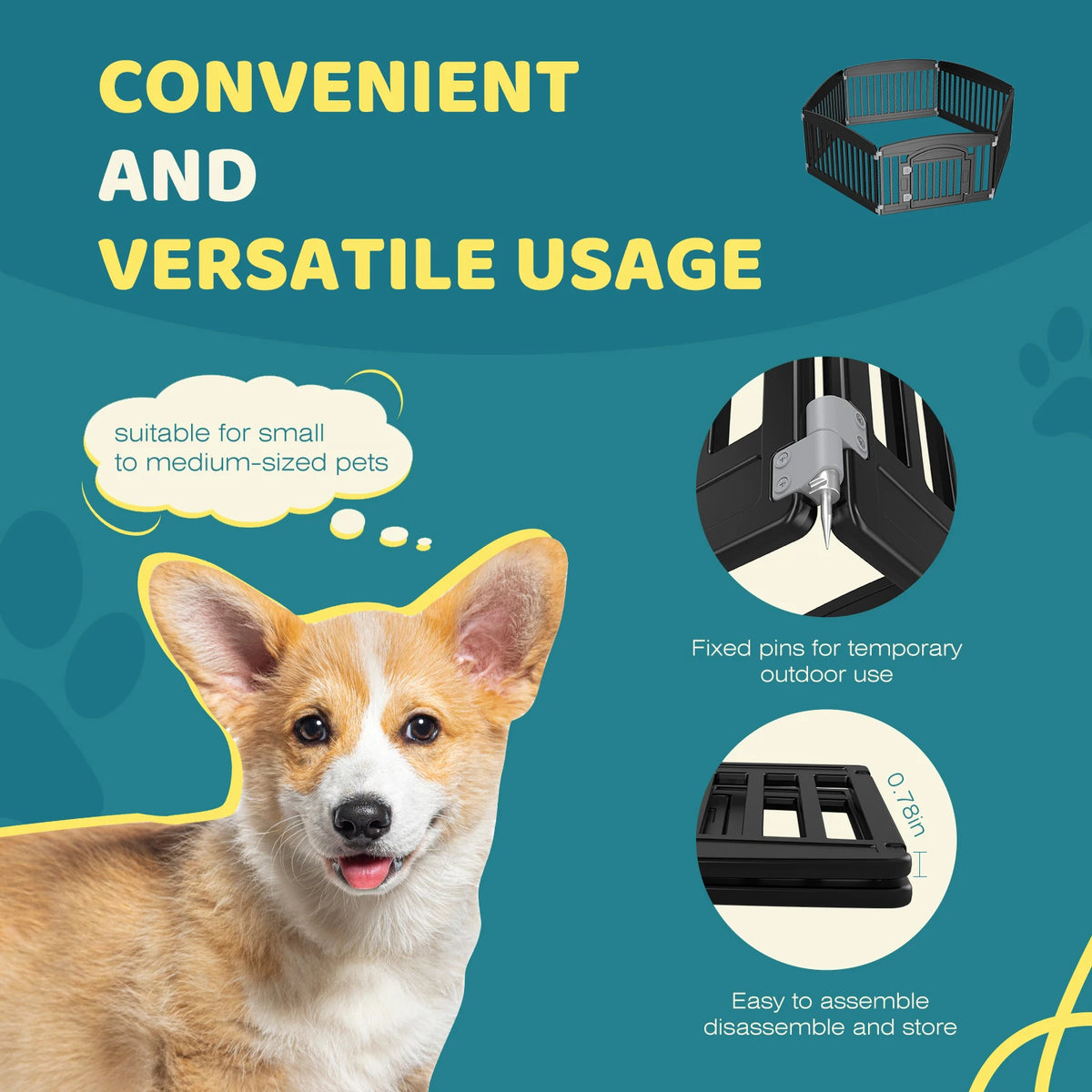 JHK Plastic Dog Playpen Six Panel Expandable Portable Pet Fence