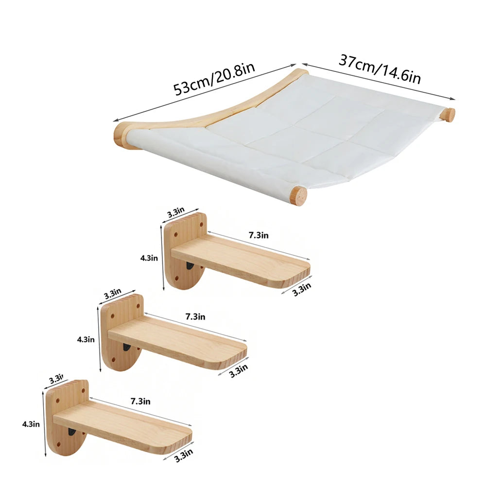 CWV Wall Mounted Cat Hammock With Wooden Sisal Scratching Shelf
