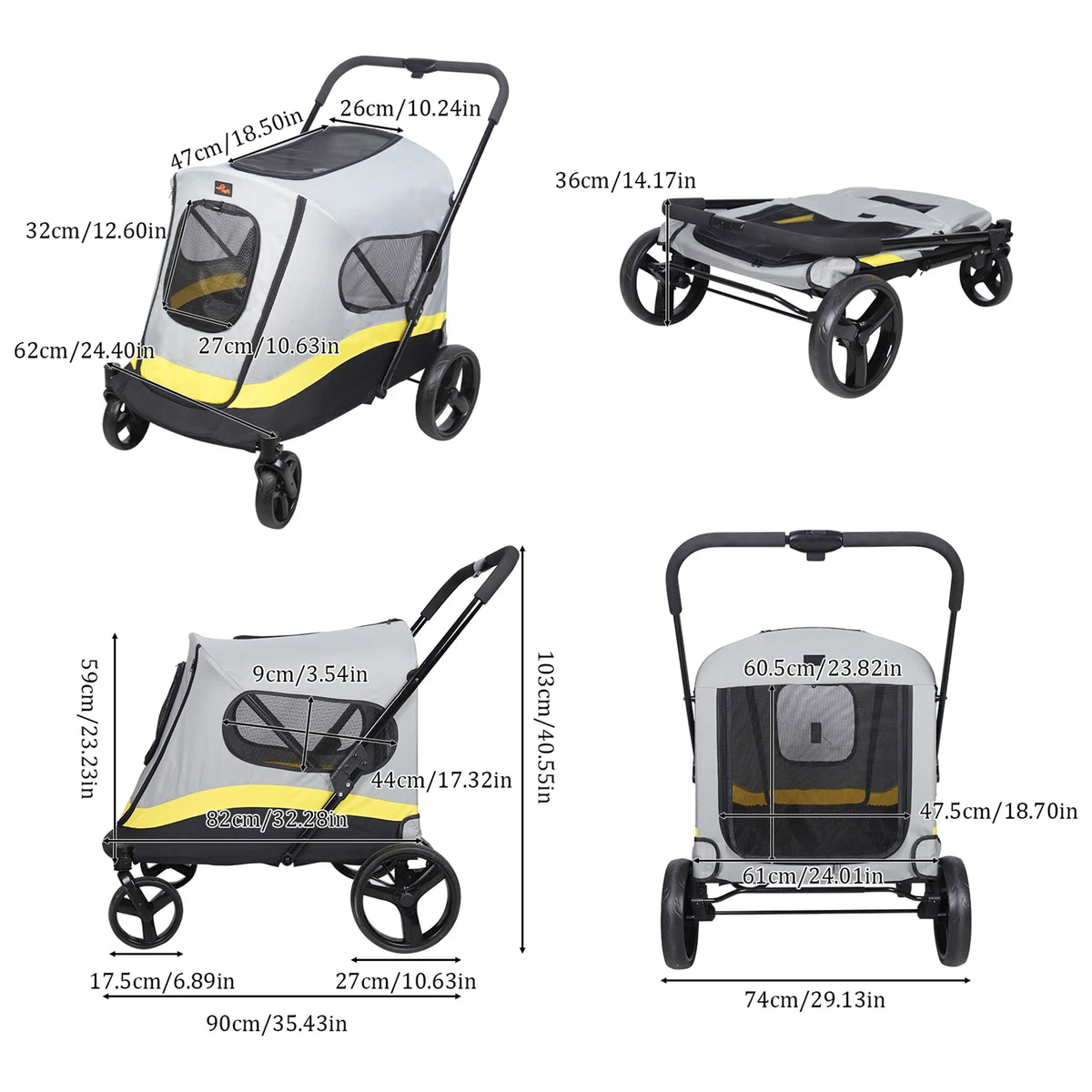 Four Wheel Folding Dog Stroller With Breathable Mesh Design