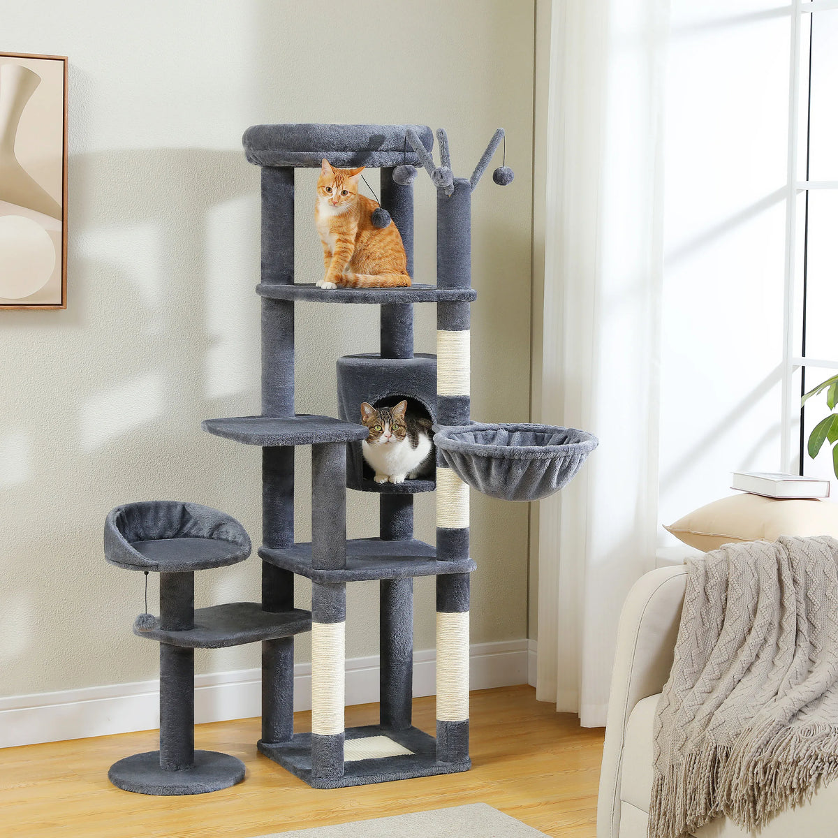 PEQULTI Multi Level Cat Tree With Hammock And Scratching Posts