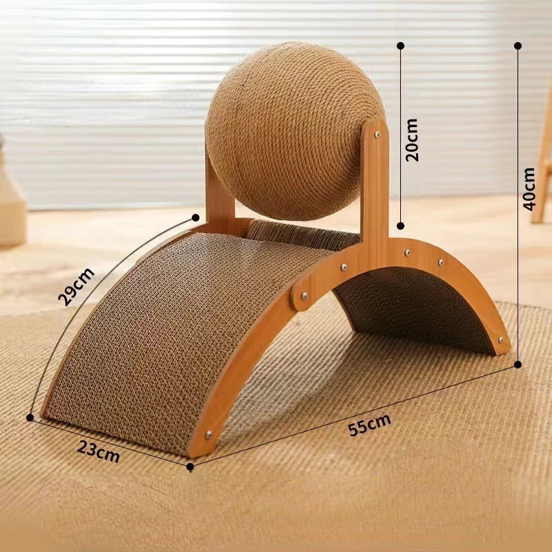 Wooden Cat Climbing Scratching Board With Rotating Sisal Ball