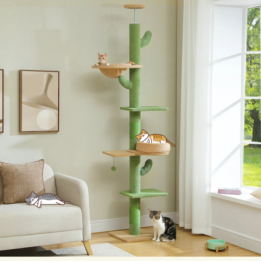 Pequlti Adjustable Height Cat Tower With Scratching Post And Hammock