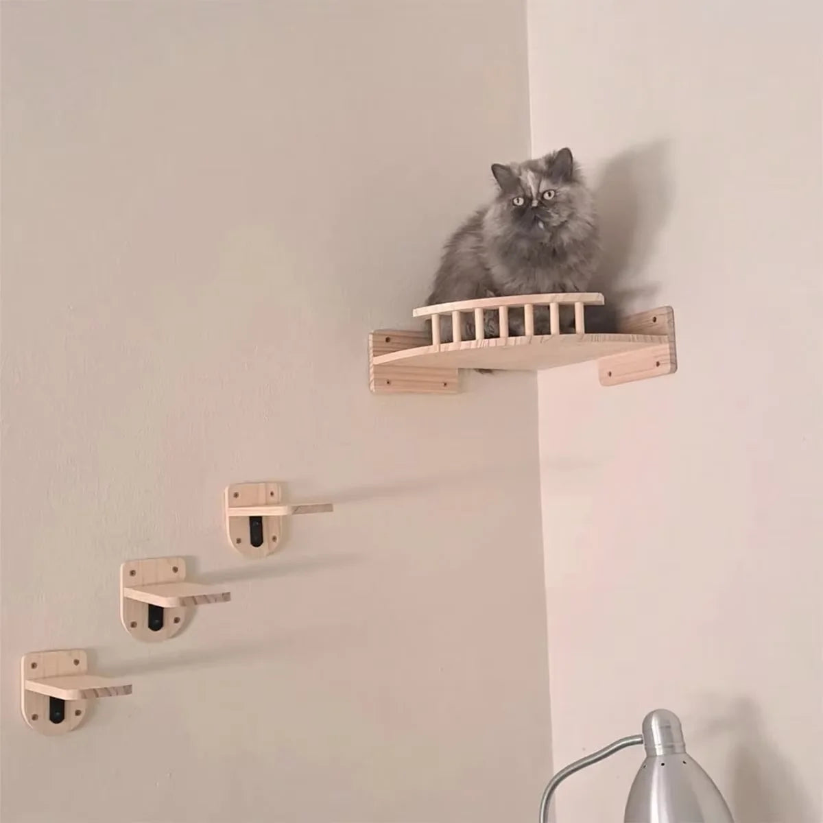 CWV Wall Mounted Corner Cat Wooden Hammock Steps Set