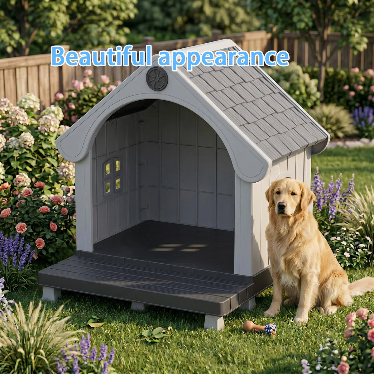 Elevated Resin Outdoor Dog House With Weatherproof Sloped Roof