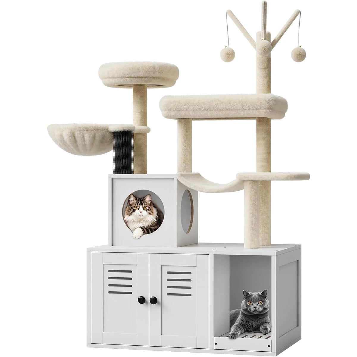 TWISTER.CK Wooden Litter Box Enclosure With Integrated Cat Tower