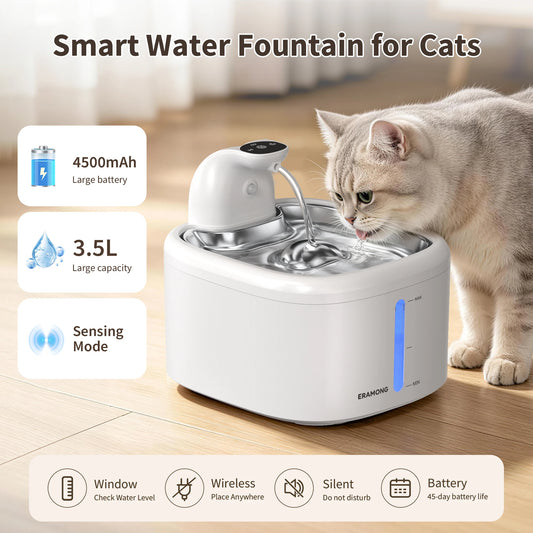 Automatic Motion Sensor Cat Water Fountain With Stainless Tray