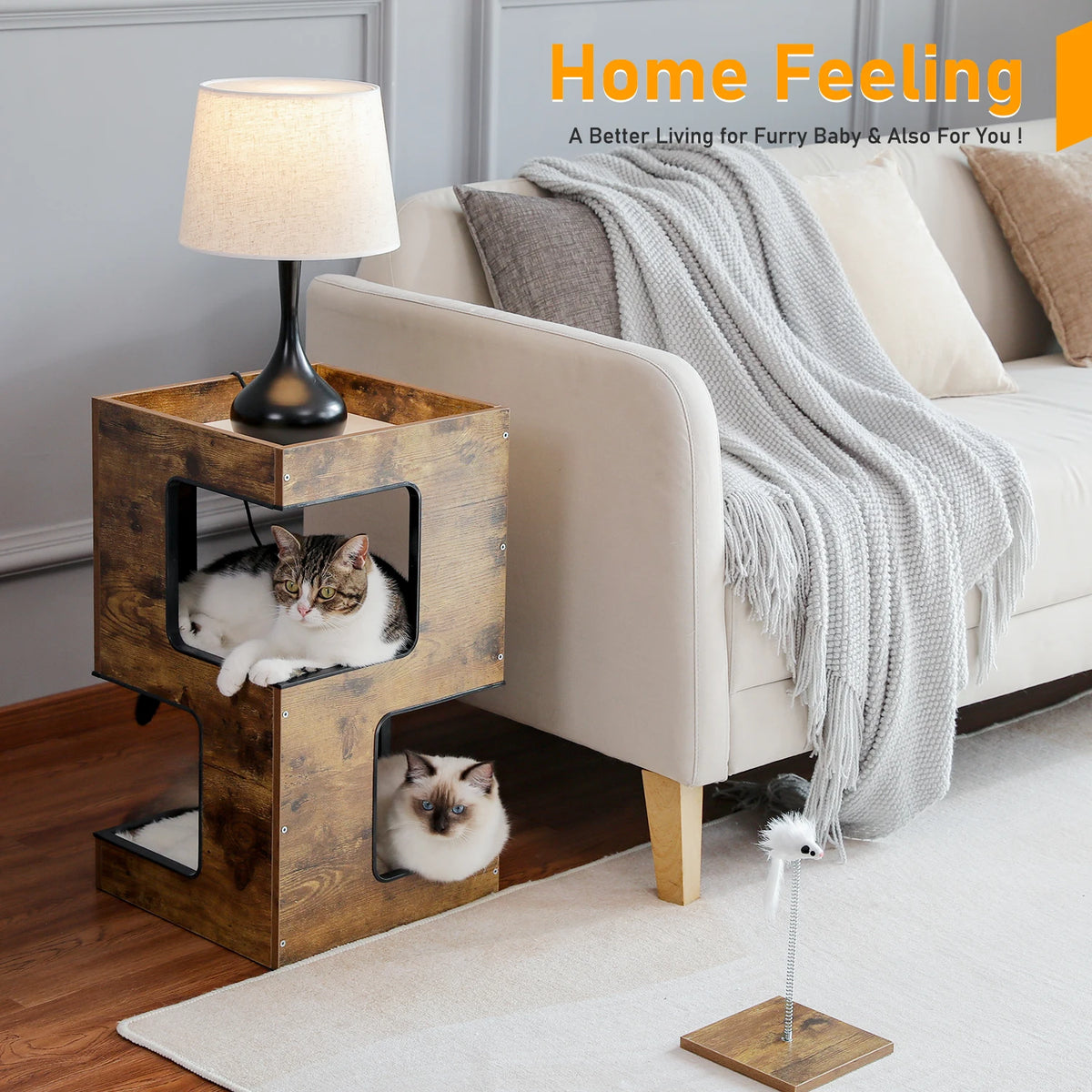 PAWZ Road Modern Wood Cat Condo Tower With Scratching Pad