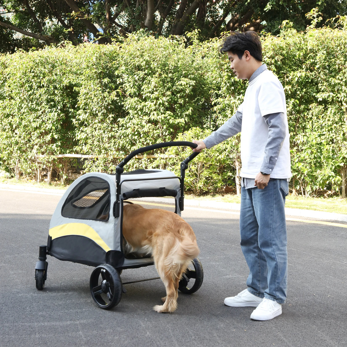 Portable Foldable Dog Stroller Breathable Four Wheel Pet Carrier