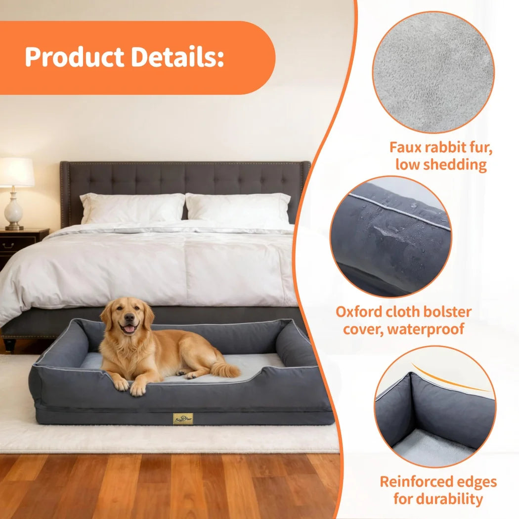 Borwart Orthopedic Dog Bed With Removable Cover And Bolster
