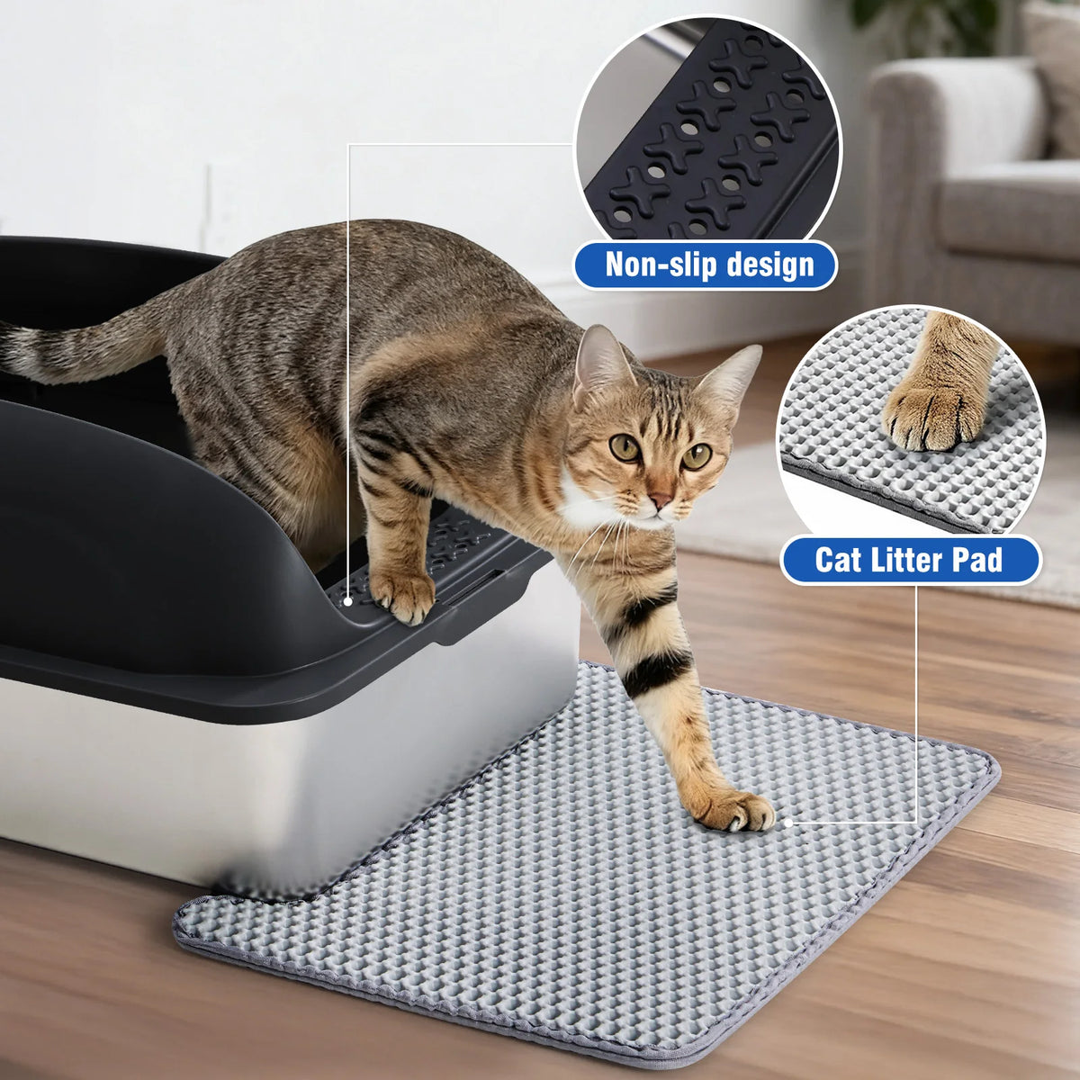 JHK Stainless 24IN Steel Cat Litter Box with Lid Large Cat Litter Box for Big Cats Anti-Urine Leakage Scoop and Mat Included