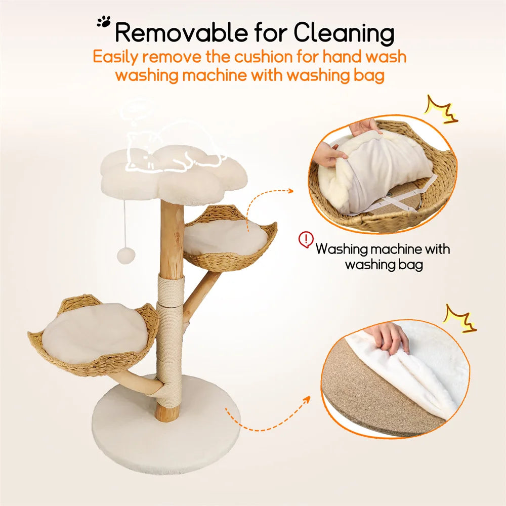 Borwart Wooden Cat Tree With Sisal Scratching Posts And Mats