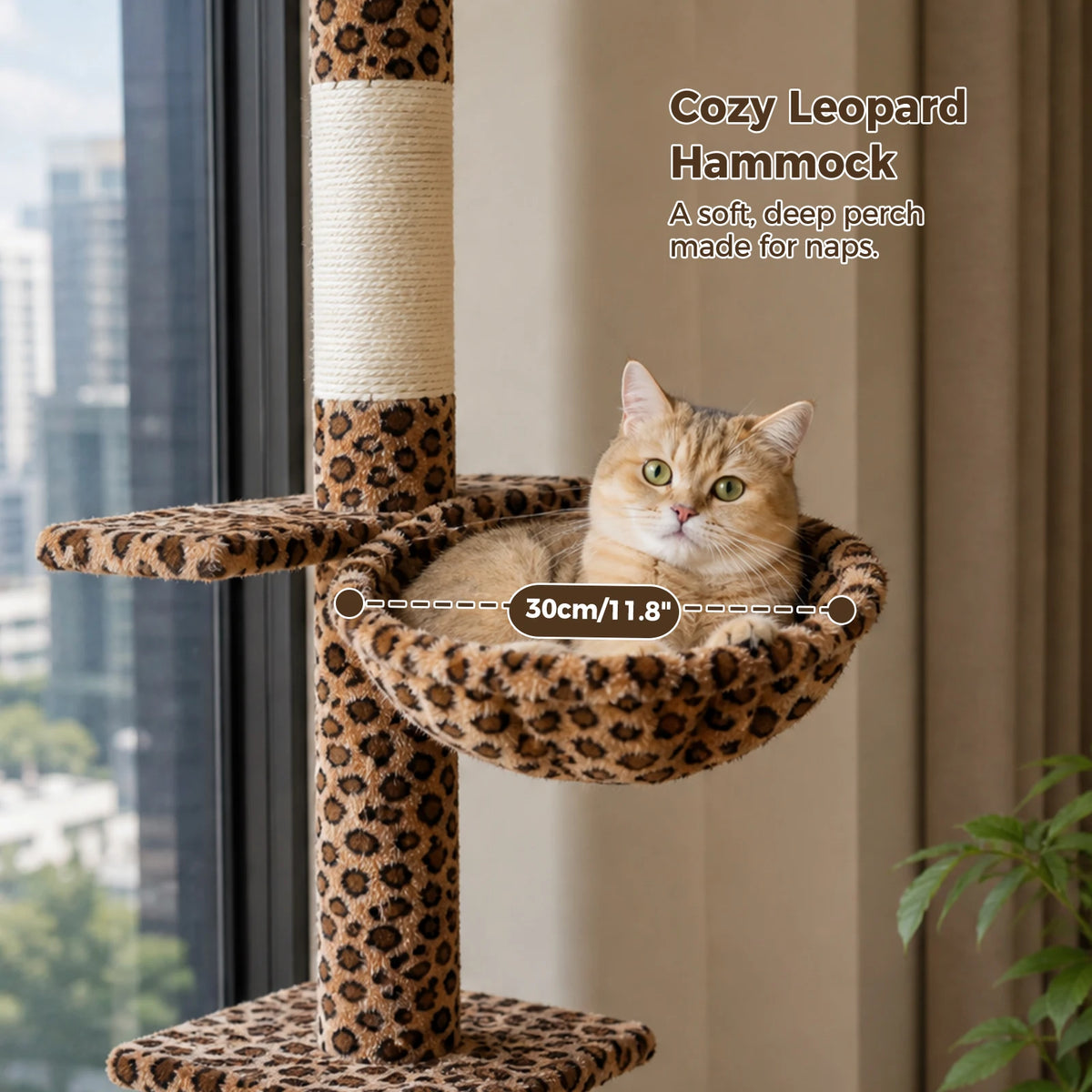 PAWZ Road Adjustable Floor To Ceiling Cat Tower With Hammock
