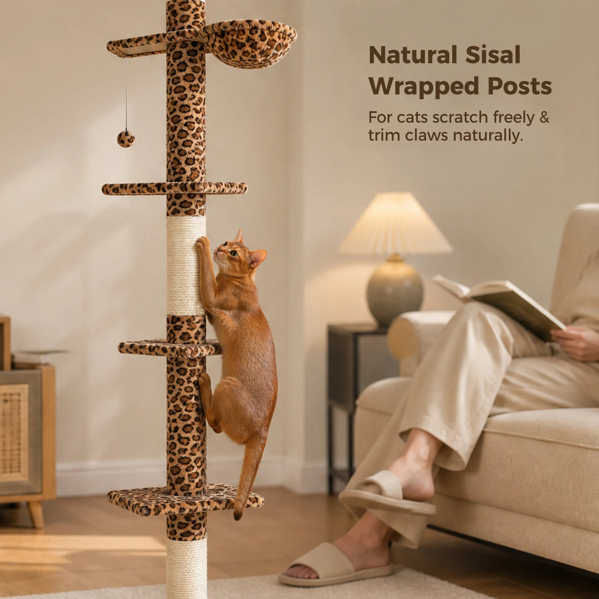 PAWZ Road Adjustable Floor To Ceiling Cat Tower With Hammock