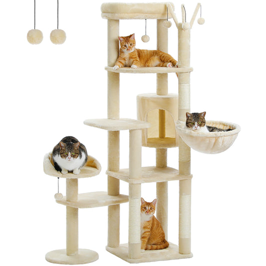 PEQULTI Multi Tier Cat Tree With Scratching Posts And Hammock