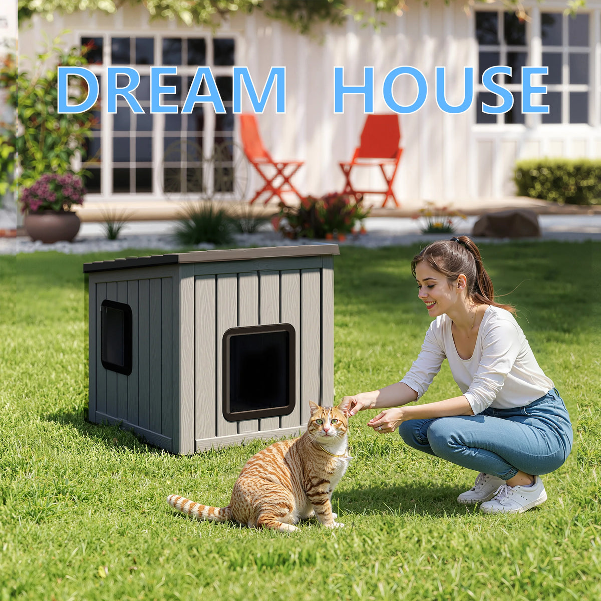 Waterproof Sloped Roof Plastic Pet Cabin For Indoor Outdoor Use