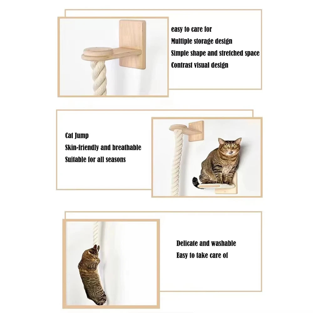 Wall Mounted Cat Climbing Shelf With Sisal Scratching Post