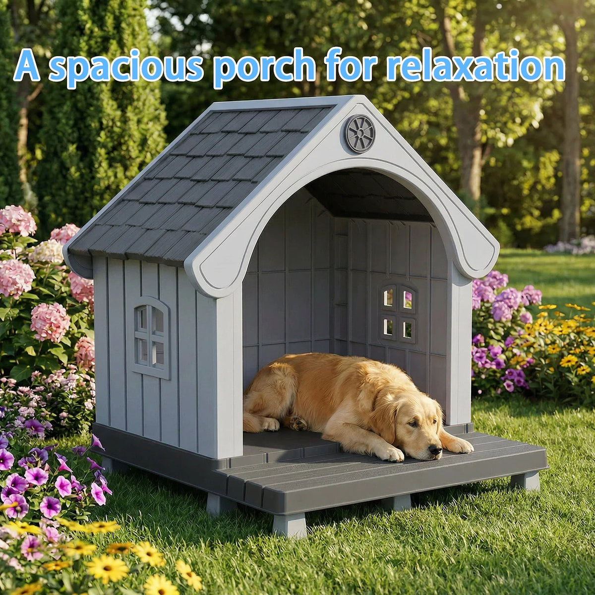 Elevated Resin Outdoor Dog House With Weatherproof Sloped Roof