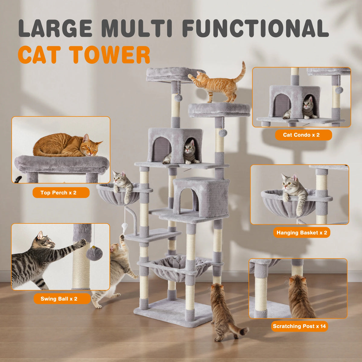 JHK Multi Tier Cat Tree With Durable Sisal Scratching Posts
