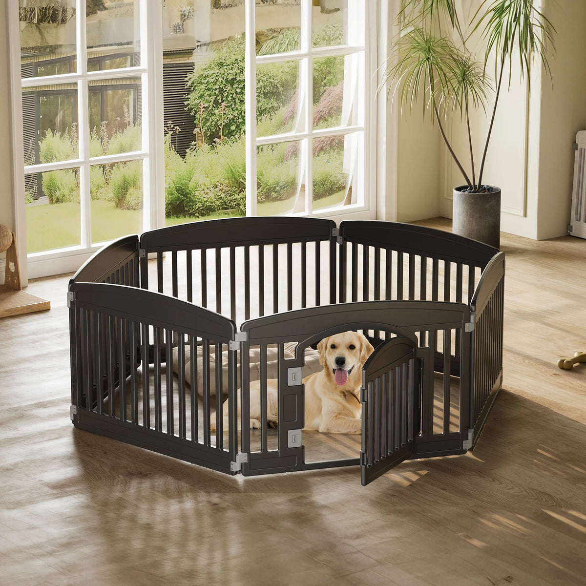 JHK Plastic Dog Playpen Six Panel Expandable Portable Pet Fence