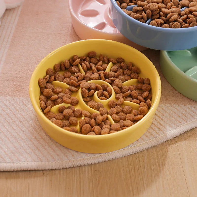 Ceramic Slow Feeder Pet Food Bowl For Cats And Dogs