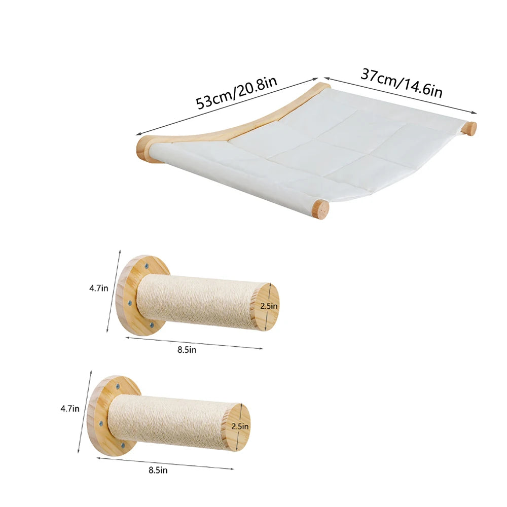 CWV Wall Mounted Cat Hammock With Wooden Sisal Scratching Shelf