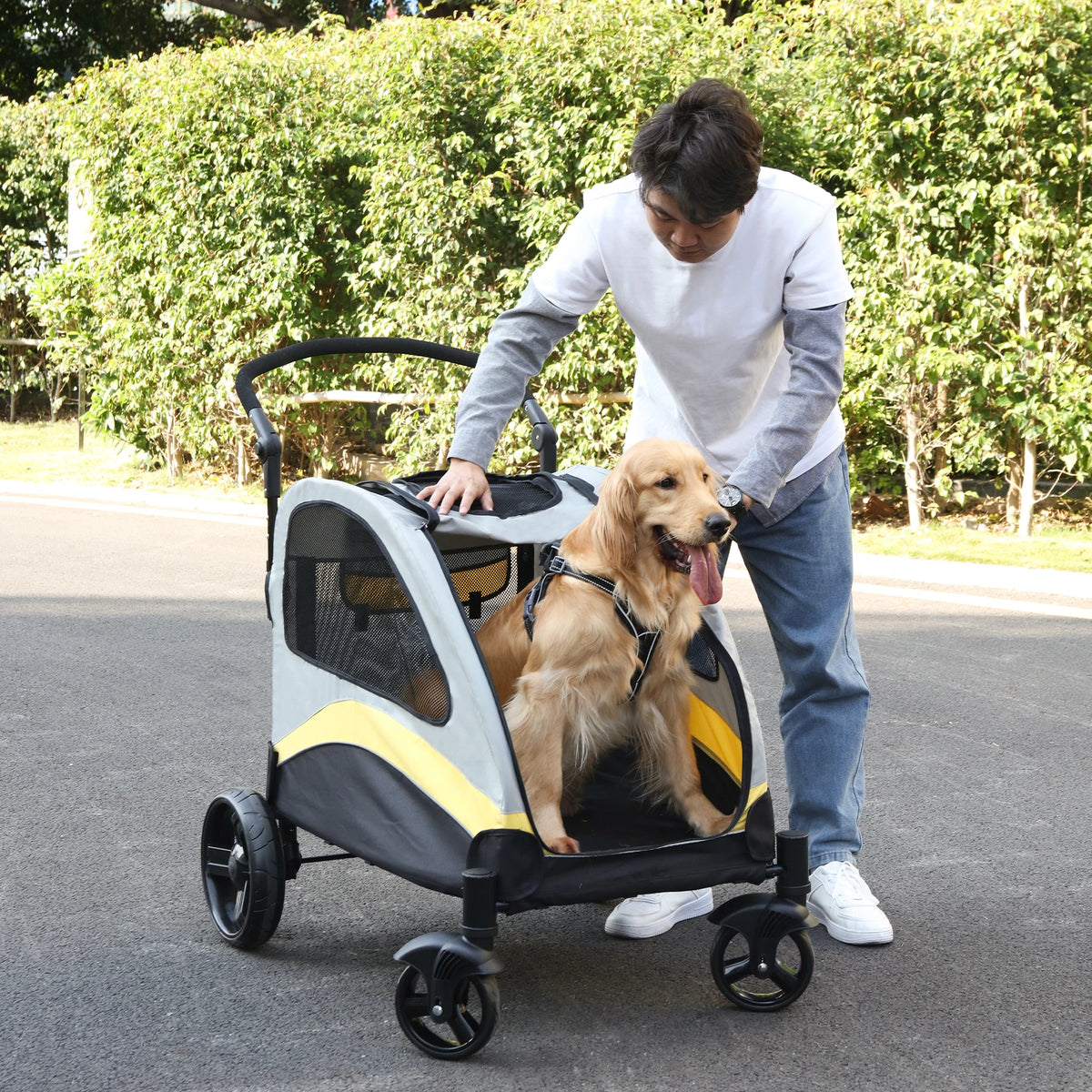 Four Wheel Foldable Dog Stroller For Large Pet Wheeled Carrier