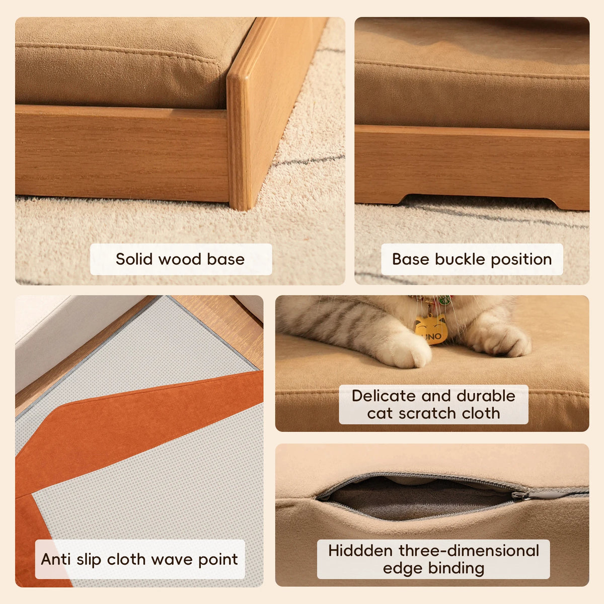 Natural Oak Veneer Wooden Pet Bed With Removable Cushion