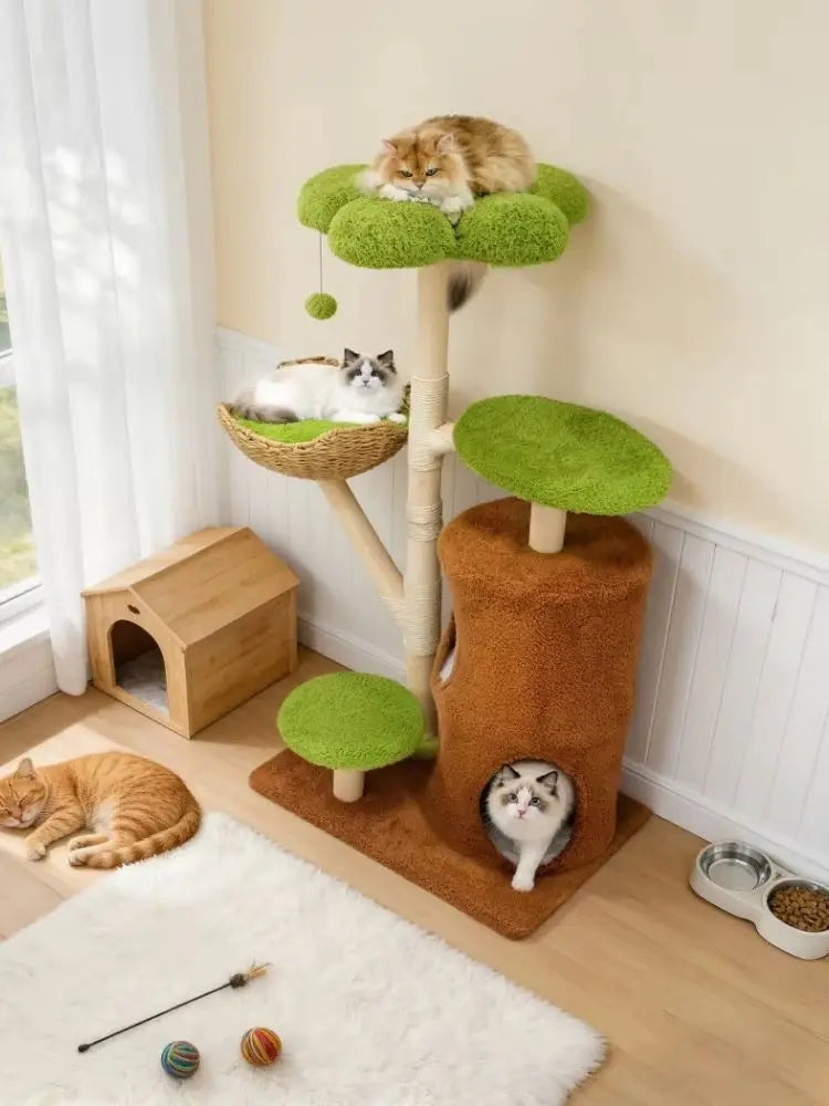 Borwart Wooden Cat Tree With Dual Sisal Scratching Posts