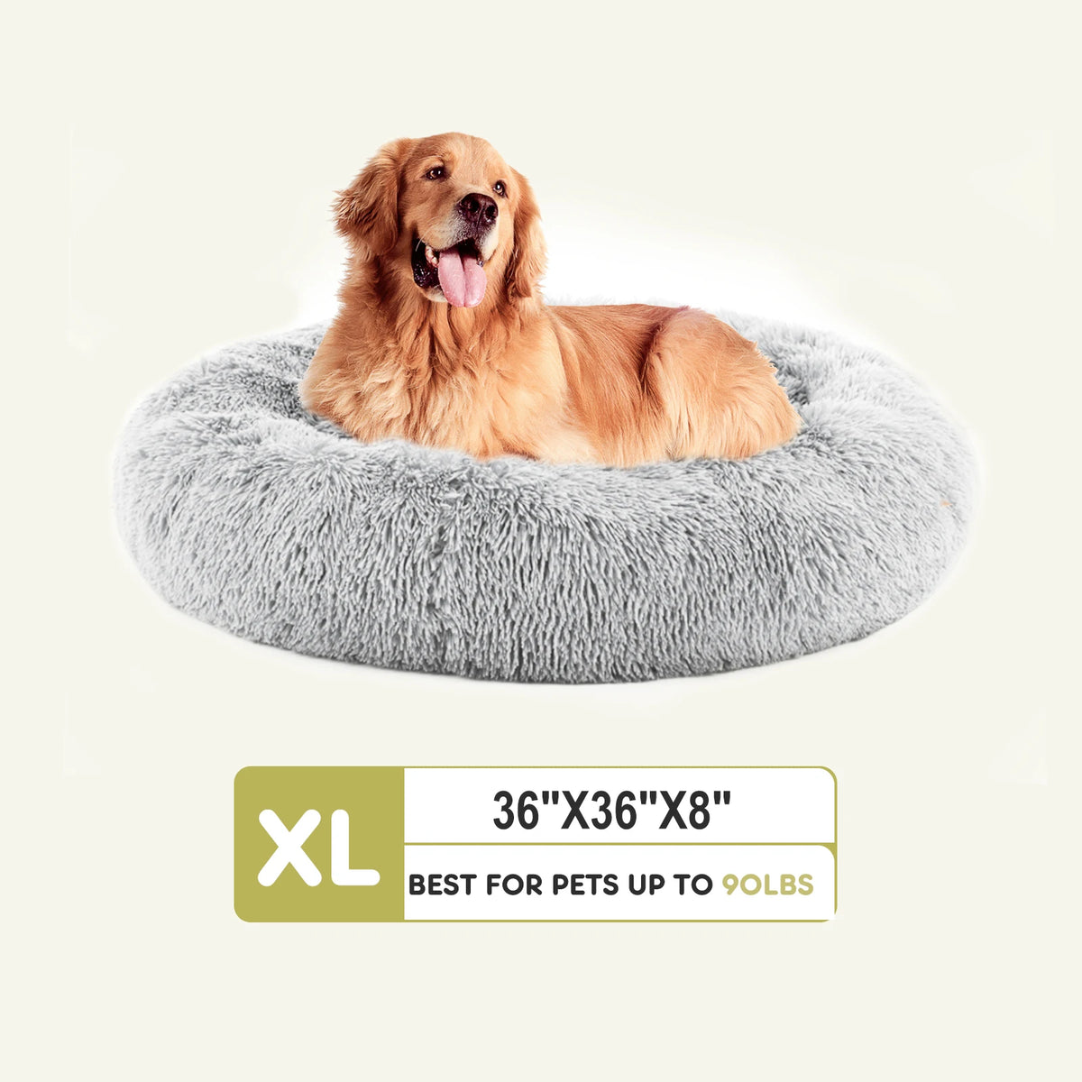 JHK Round Plush Faux Fur Calming Durable Washable Dog Bed