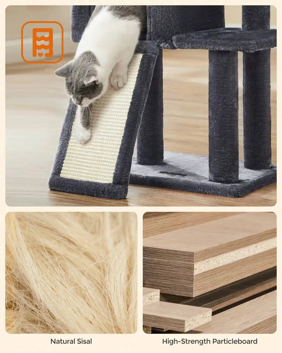 Multi Tier Plush Cat Tree With Scratching Post And Ramp
